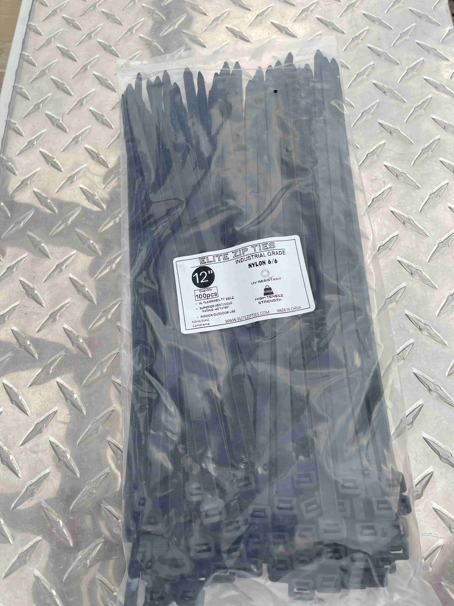 Bulk 12-inch black industrial strength zip ties in 1000-pack, perfect for heavy-duty use.