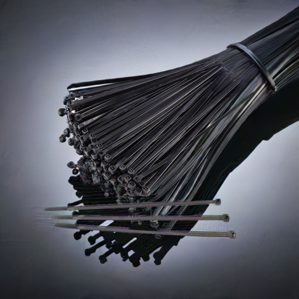 High-strength 500-pack of 4-inch black heavy-duty zip ties, perfect for both indoor and outdoor use, providing reliable fastening solutions.