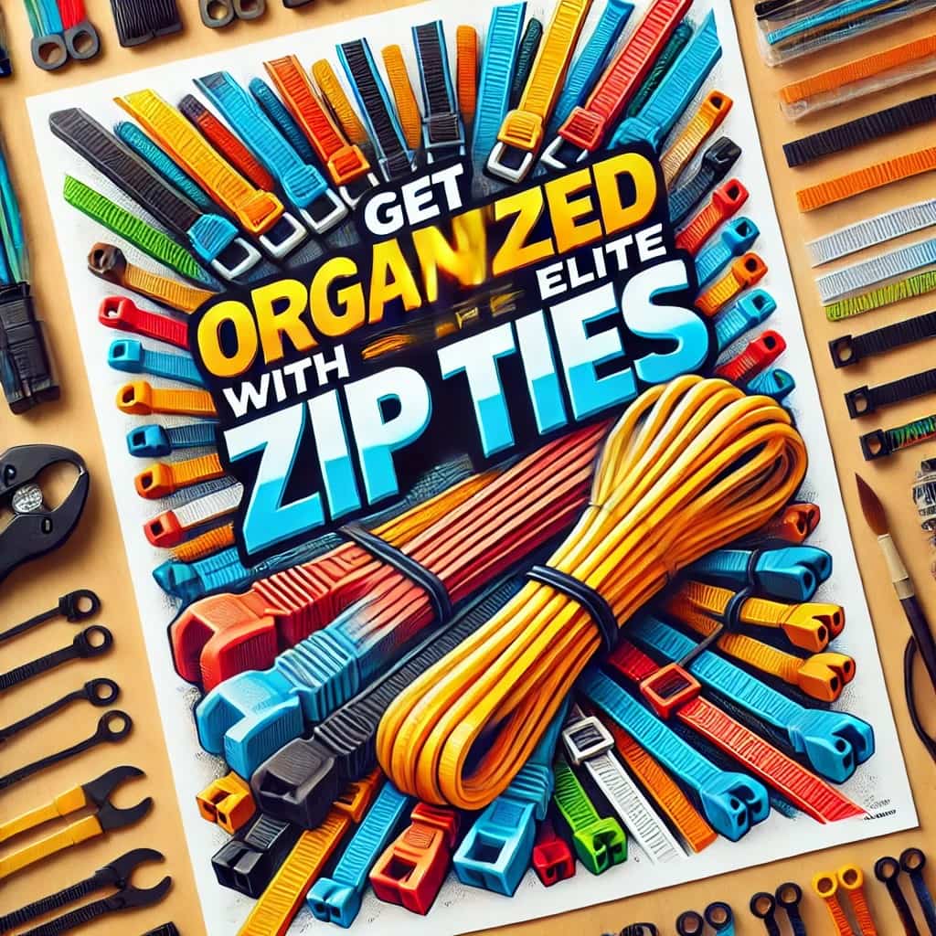 Get organized with 12-inch black zip ties, ideal for a variety of tasks, neatly arranged in a colorful display.