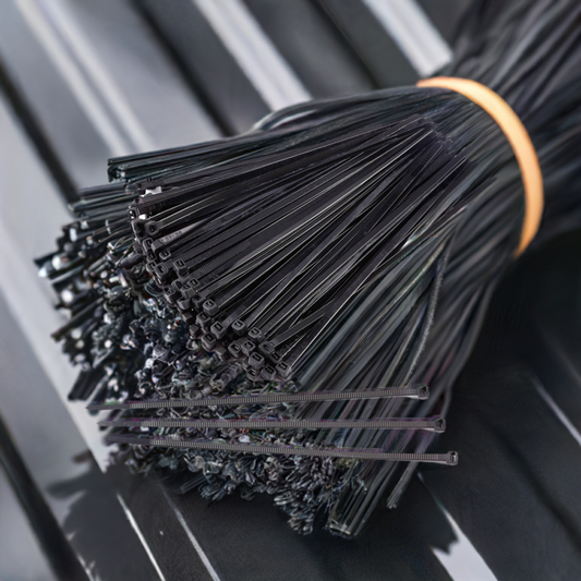 Bulk 500-pack of 4-inch black heavy-duty zip ties, ideal for securing items in industrial and home settings with high strength and durability.