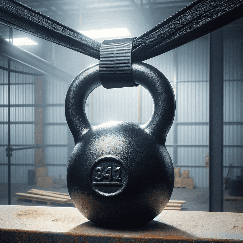 24-inch industrial strength zip ties securing a kettlebell, representing their strong tensile strength in extreme conditions.